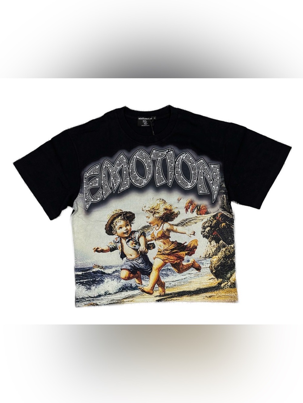 Mixed Emotion Black "Seaside" Rhinestone Men's Tee LARGE